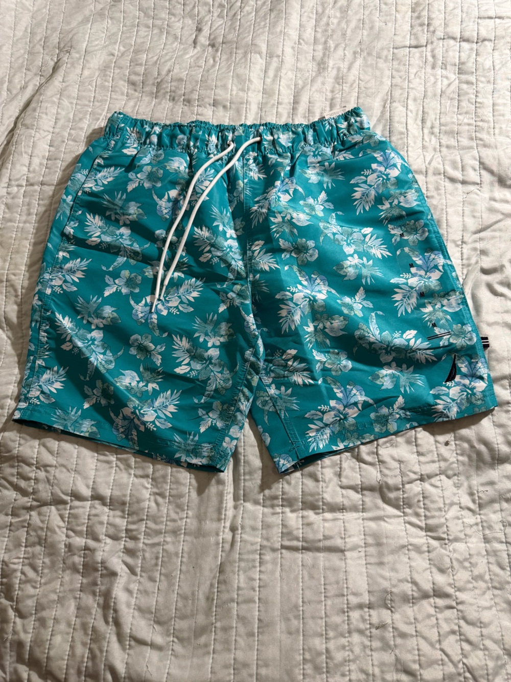 Nautica Teal Floral Swim Board Shorts